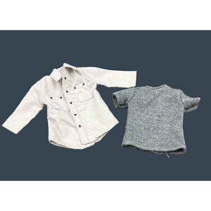 Pair Of Vintage Ken  Doll Clothes: Grey Button-Up Shirt & Dark Grey Knit Top